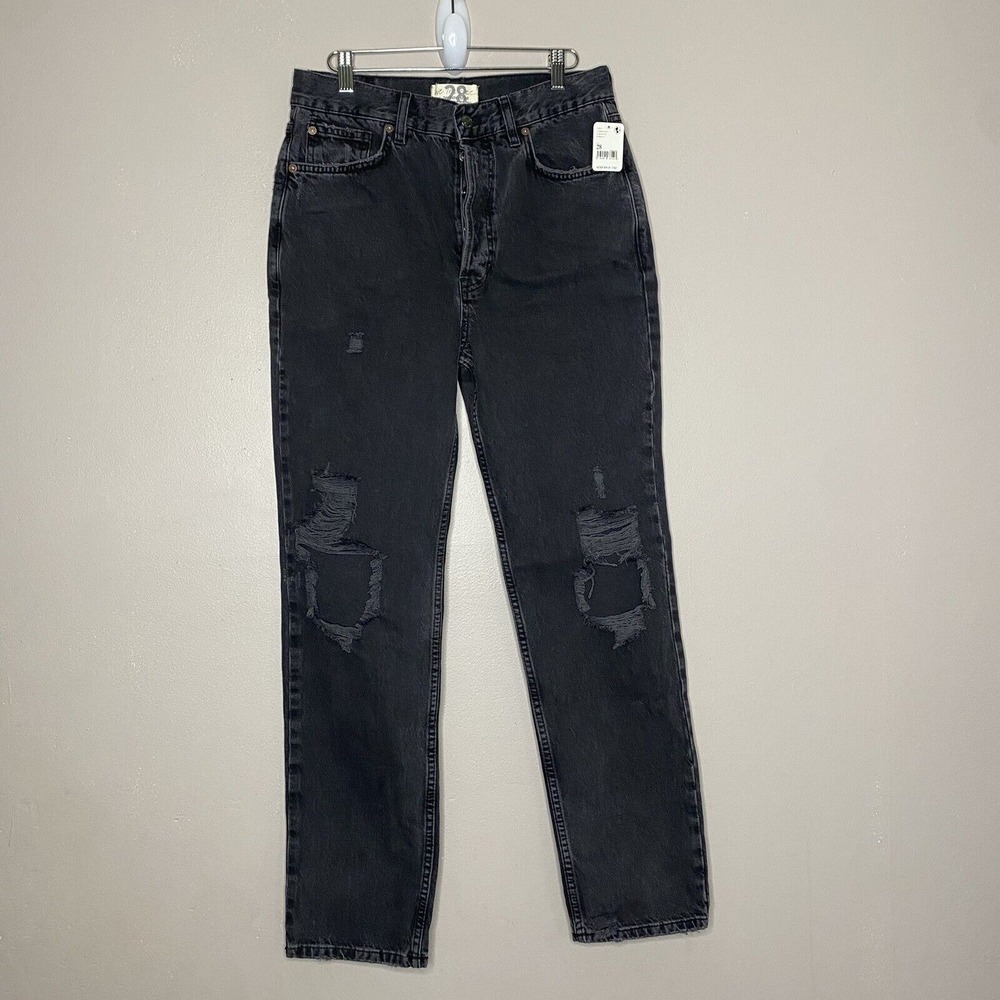 Free People We the Free The Lasso High Waist‎ Straight Leg Jeans Washed Black 28
